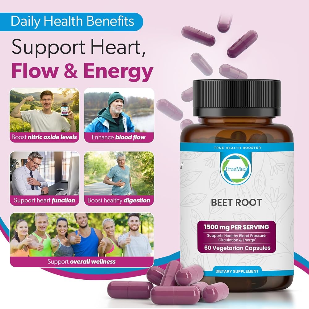 TRUEMED Organic Beet Root Capsules 1500mg Circulation Support - 60 Count - image 7