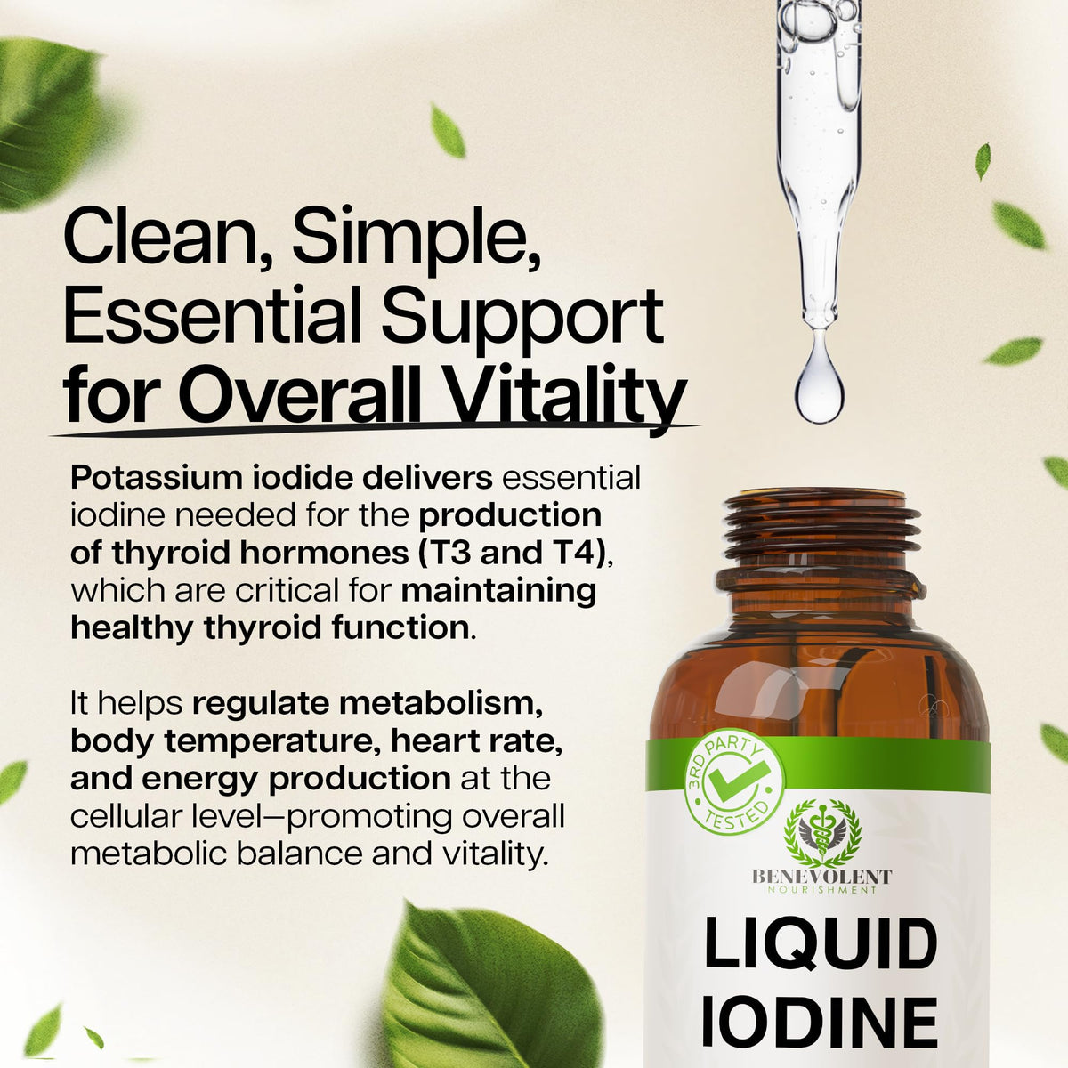 Benevolent Nourishment Liquid Iodine Drops Thyroid Support - 2 Fl Oz - image 3