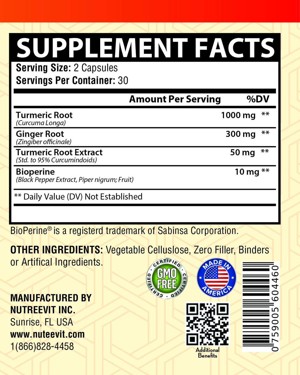 NutreeVit Turmeric Curcumin with BioPerine & Ginger - 240 Capsules - image 3
