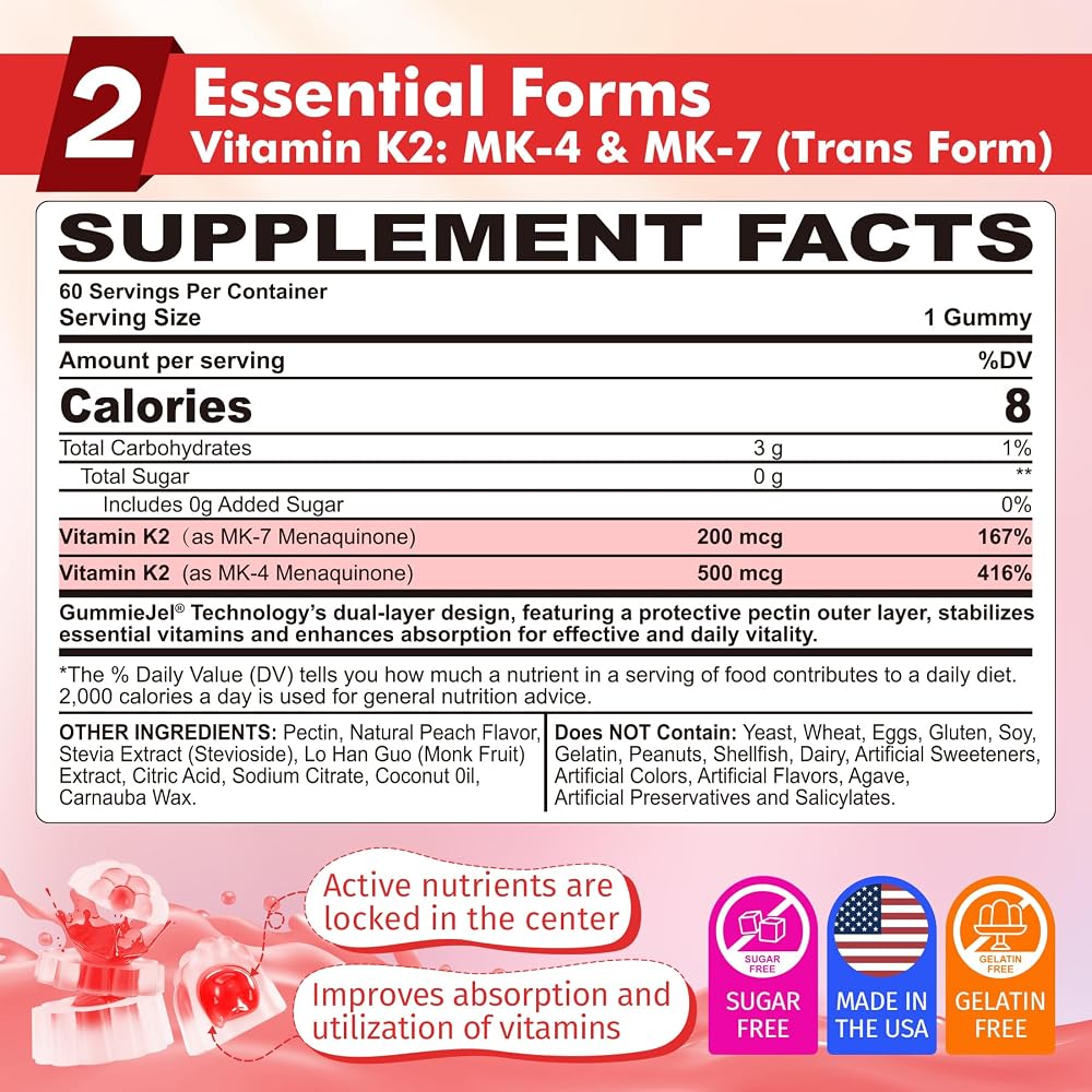 Nextdia Vitamin K2 Gummies for Adults Sugar Free