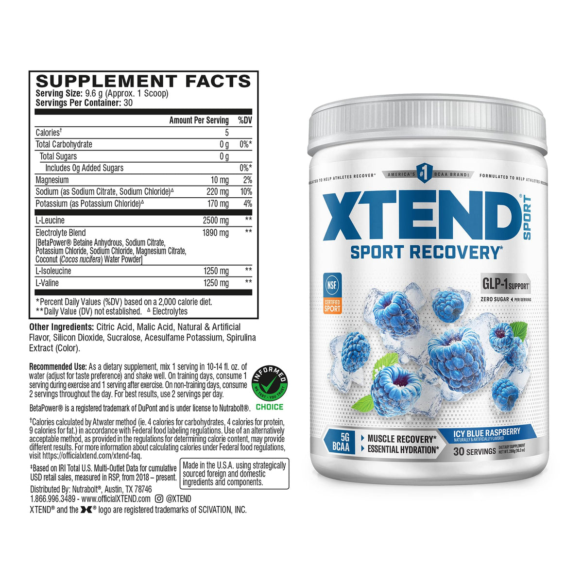 Xtend Sport BCAA Powder Watermelon - Electrolyte Powder for Recovery