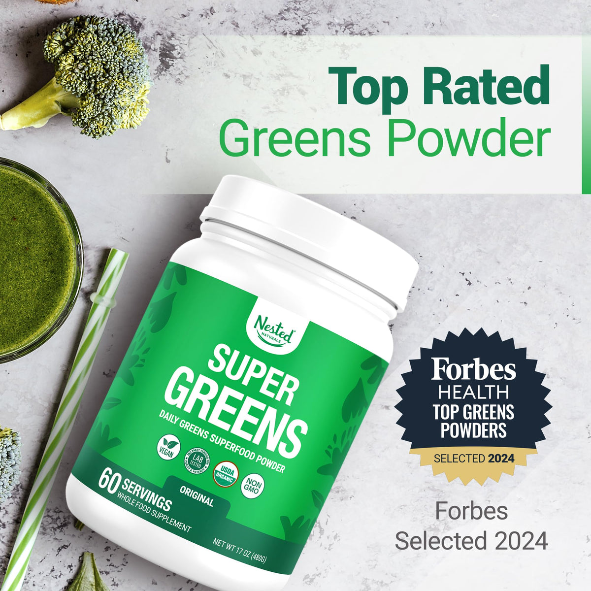 Nested Naturals Super Greens Daily Superfood Powder - 60 Servings - image 2