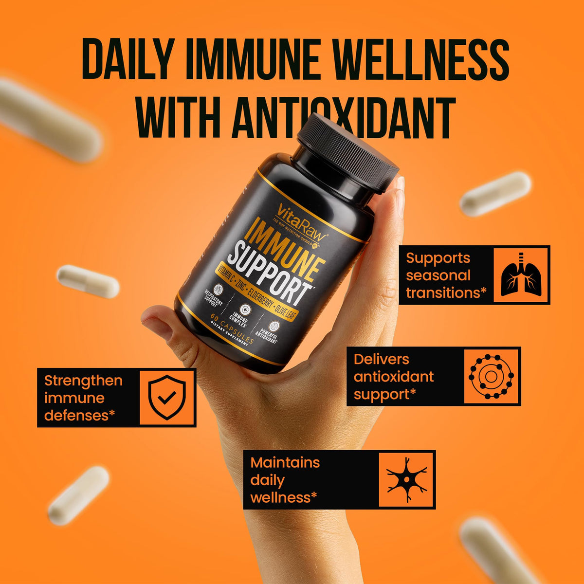 VitaRaw Immune Support Vitamins Elderberry Complex - 90 Capsules - image 3