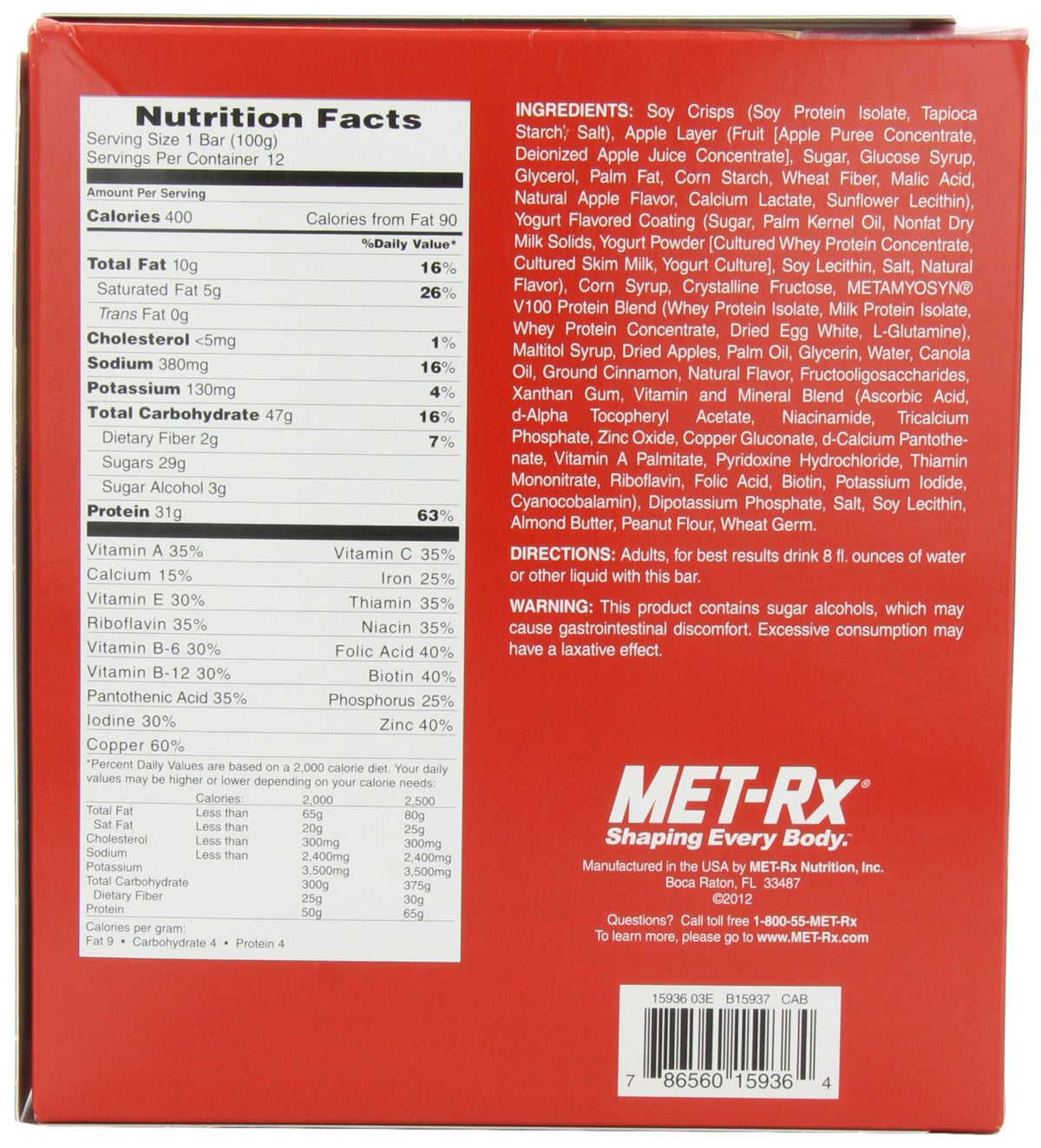 MET-Rx Big 100 Colossal Meal Replacement Bar, Crispy Apple Pie - 12 Bars - image 4