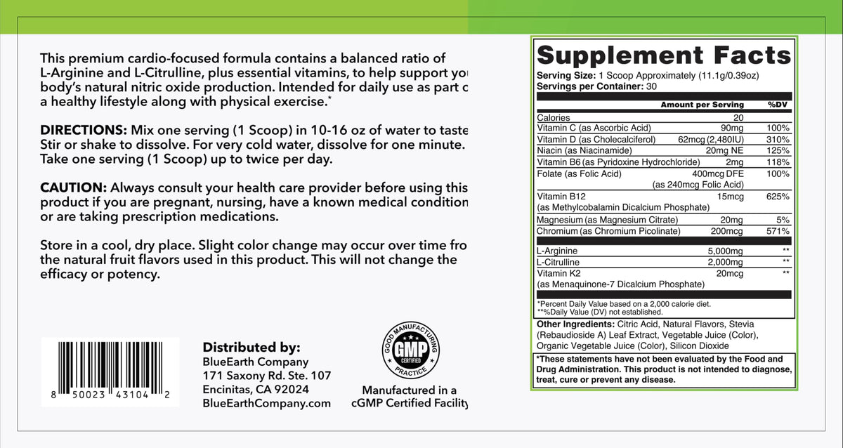 BlueEarth Company L-Arginine 5000mg + L-Citrulline Complex Powder