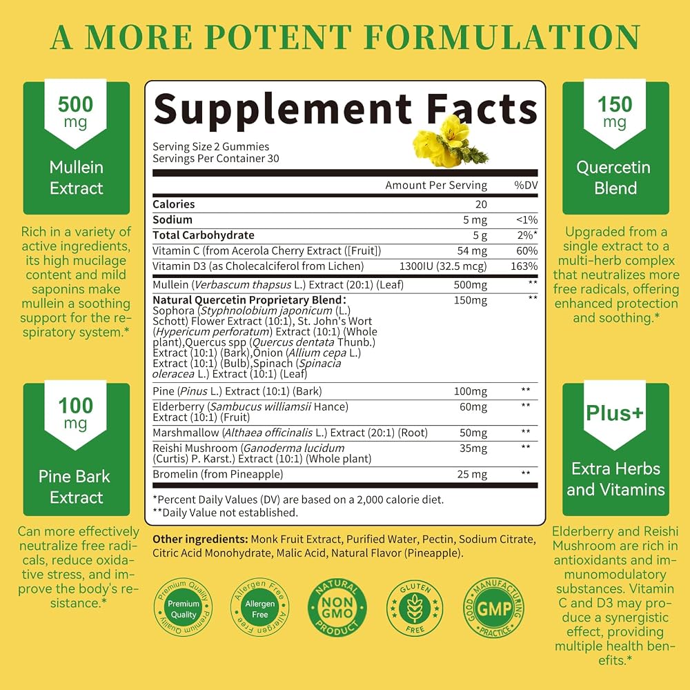 Lukaree Mullein Gummies for Lung Cleanse & Lymphatic Drainage - 120 Count - image 2