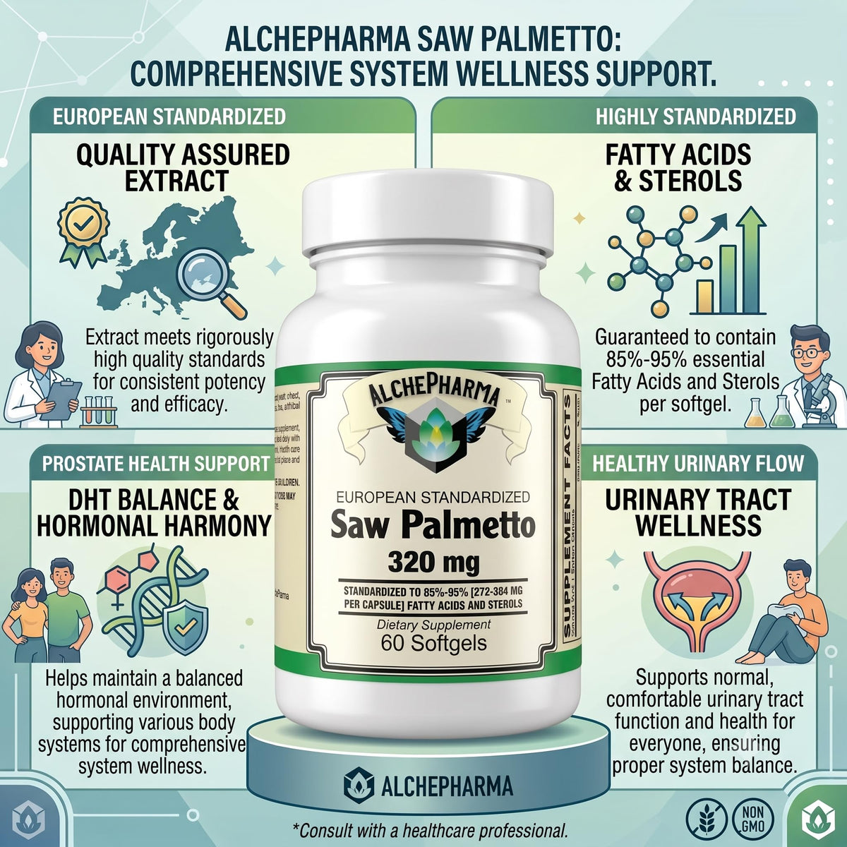 AlchePharma Saw Palmetto Extract 320 mg - 60 Softgels - image 3
