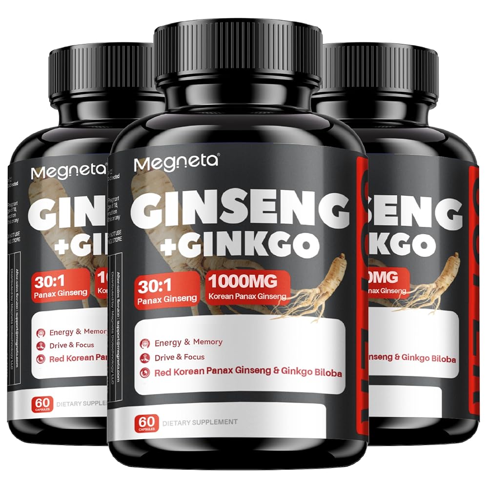 MEGNETA Korean Red Panax Ginseng Energy and Focus Capsules - 180 Capsules