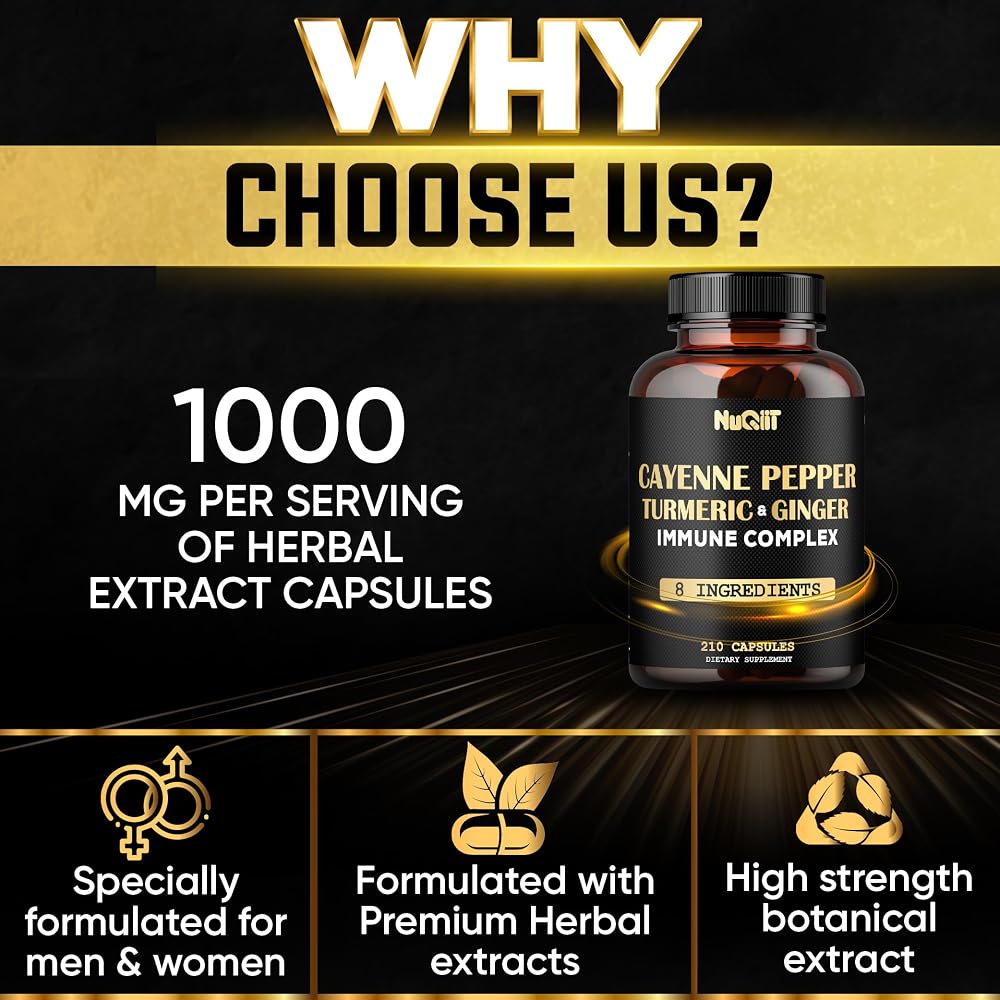 NUQIIT Cayenne Pepper Capsules Organic with Turmeric & Ginger - 210 Count - image 4
