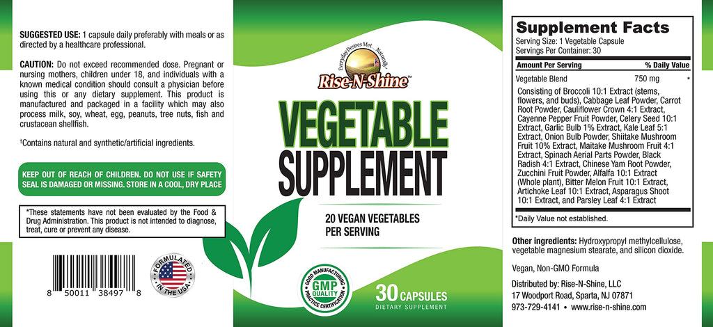 Rise-N-Shine Vegetable Supplement and Fruit Supplement - Vegan 20