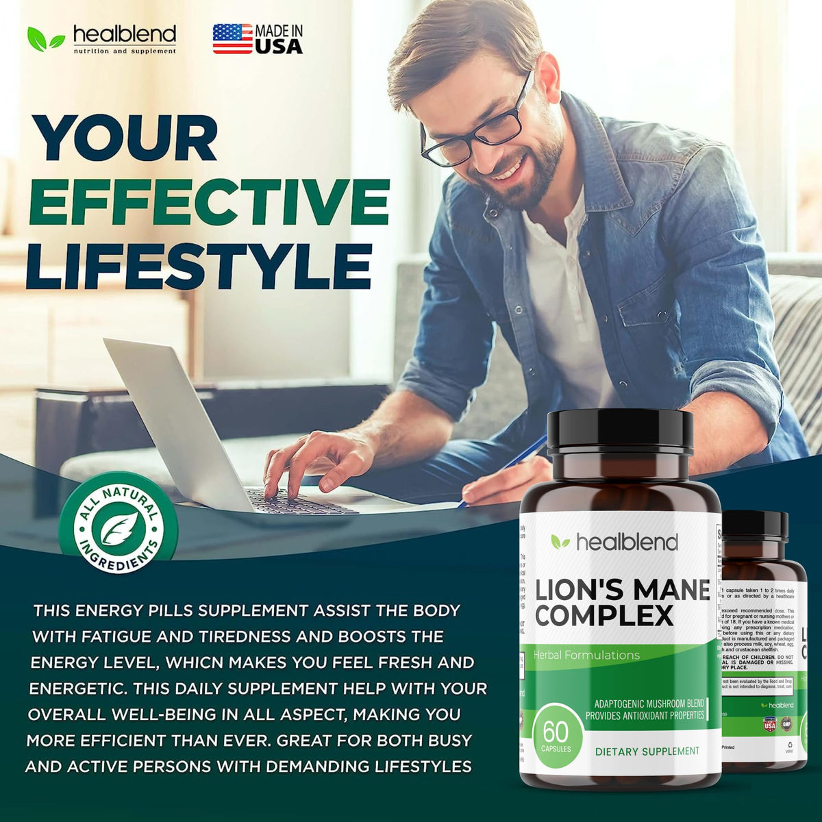 Healblend Mushroom Complex Extract with Lion's Mane - 60 Capsules - image 4