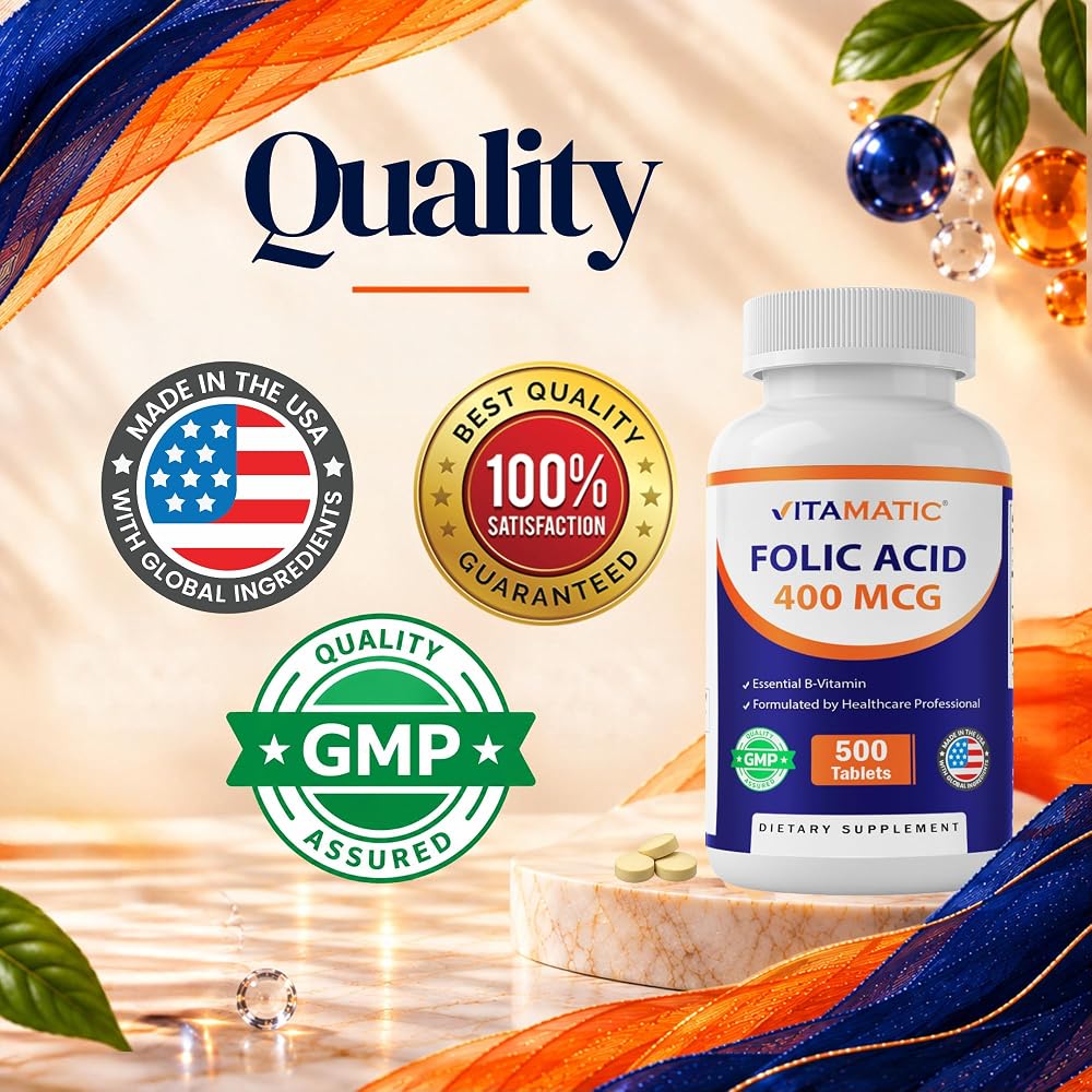 Vitamatic Folic Acid 400 mcg Vitamin B9 - 500 Tablets - image 6