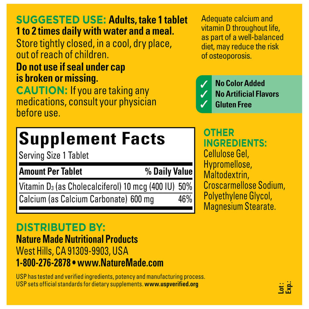 Nature Made Calcium 600 mg with Vitamin D3 - 220 Tablets - image 8
