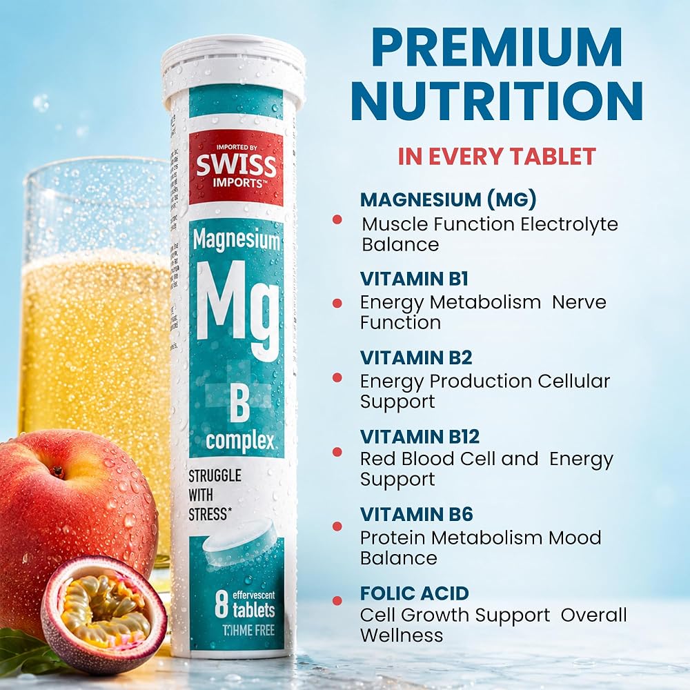 Swiss Imports Effervescent Magnesium + B Complex Dietary Supplement