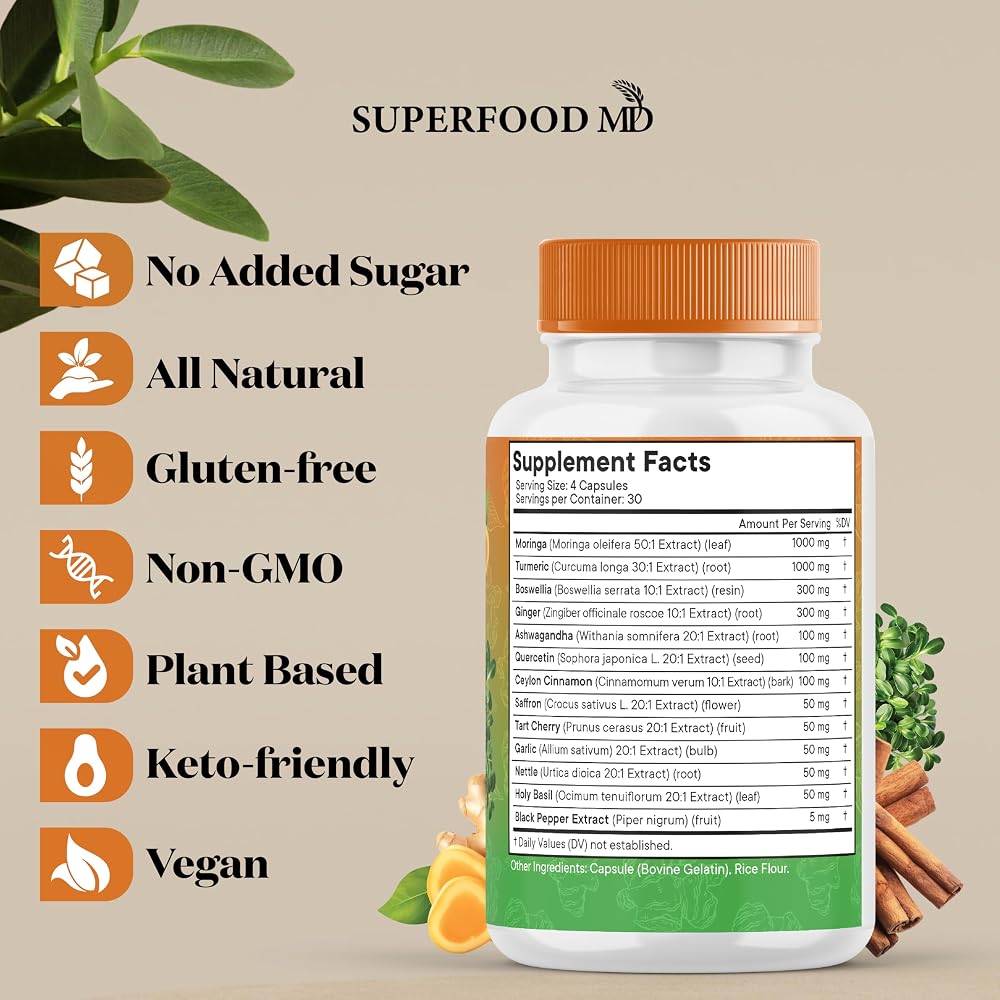 Superfood MD Turmeric Moringa Capsules Supplement