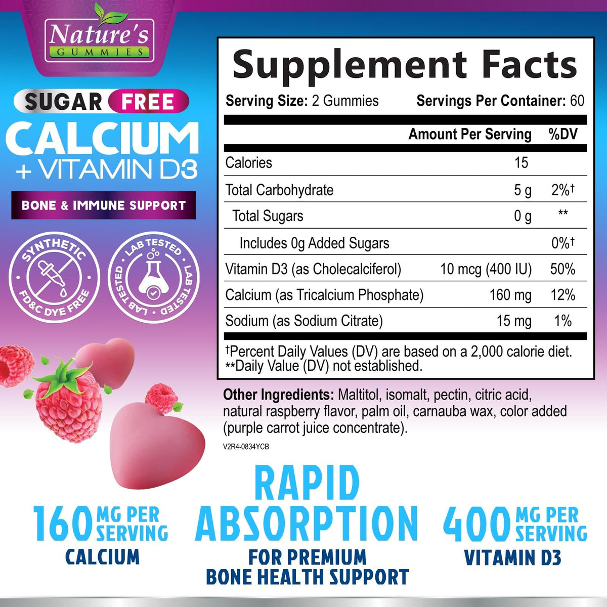 Nature's Nutrition Calcium Gummies - Sugar Free Calcium Gummy
