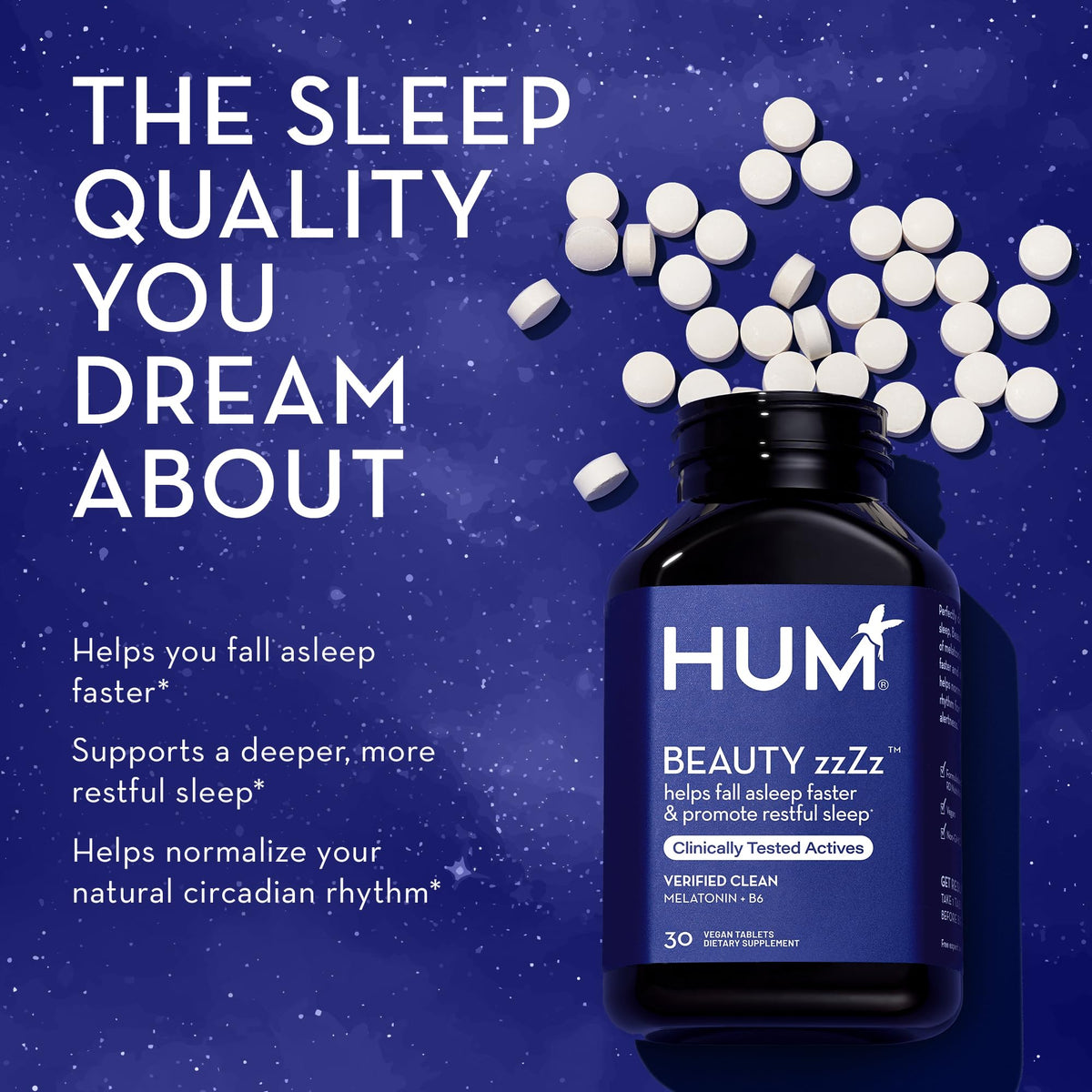 HUM Beauty zzZz Sleep Supplement Melatonin 3mg - 30 Tablets - image 3