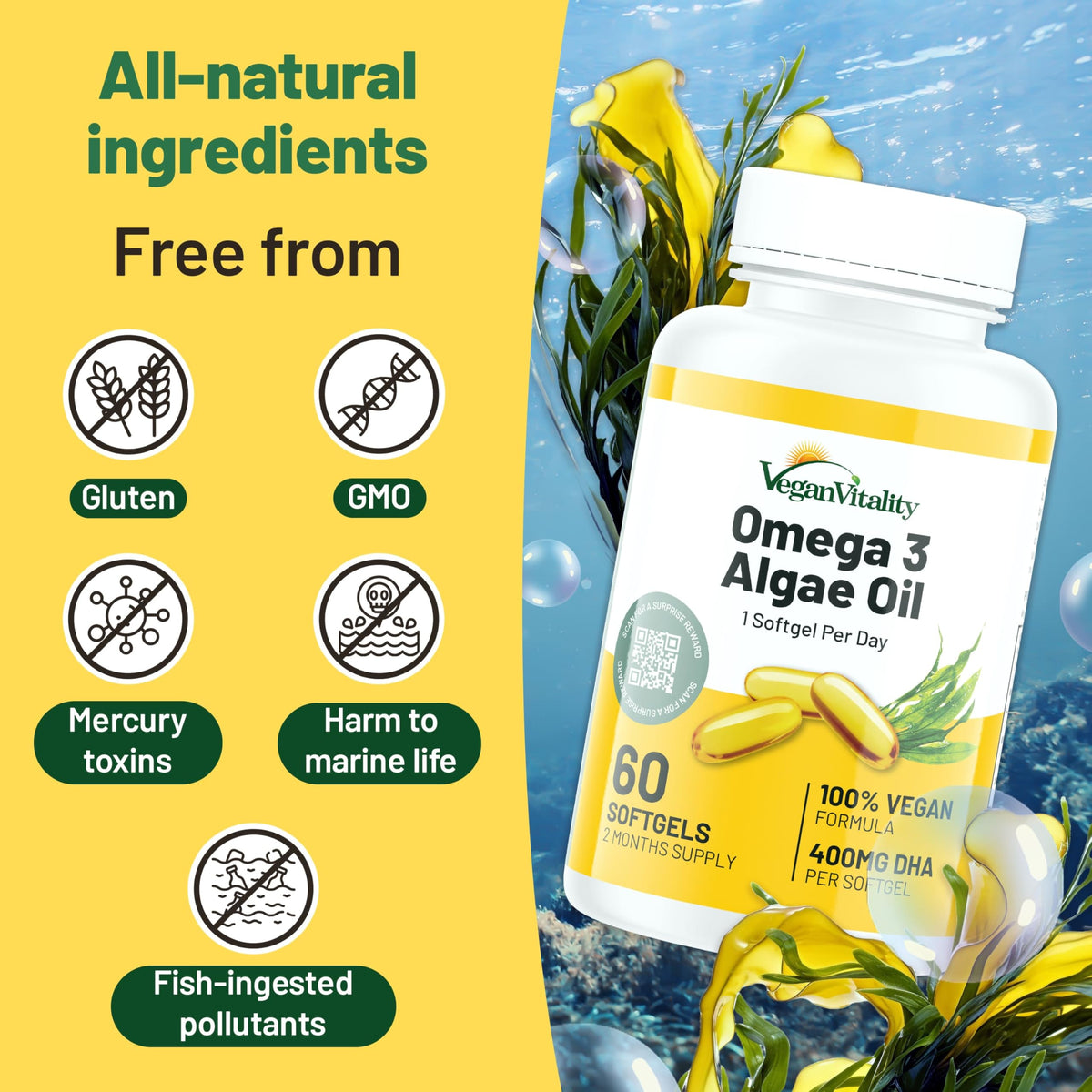 Vegan Vitality Vegan Omega 3 DHA Supplement - 60 Softgels - image 4
