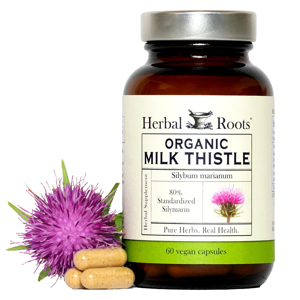Herbal Roots Organic Milk Thistle Capsules Liver Support - 60 Vegan Capsules