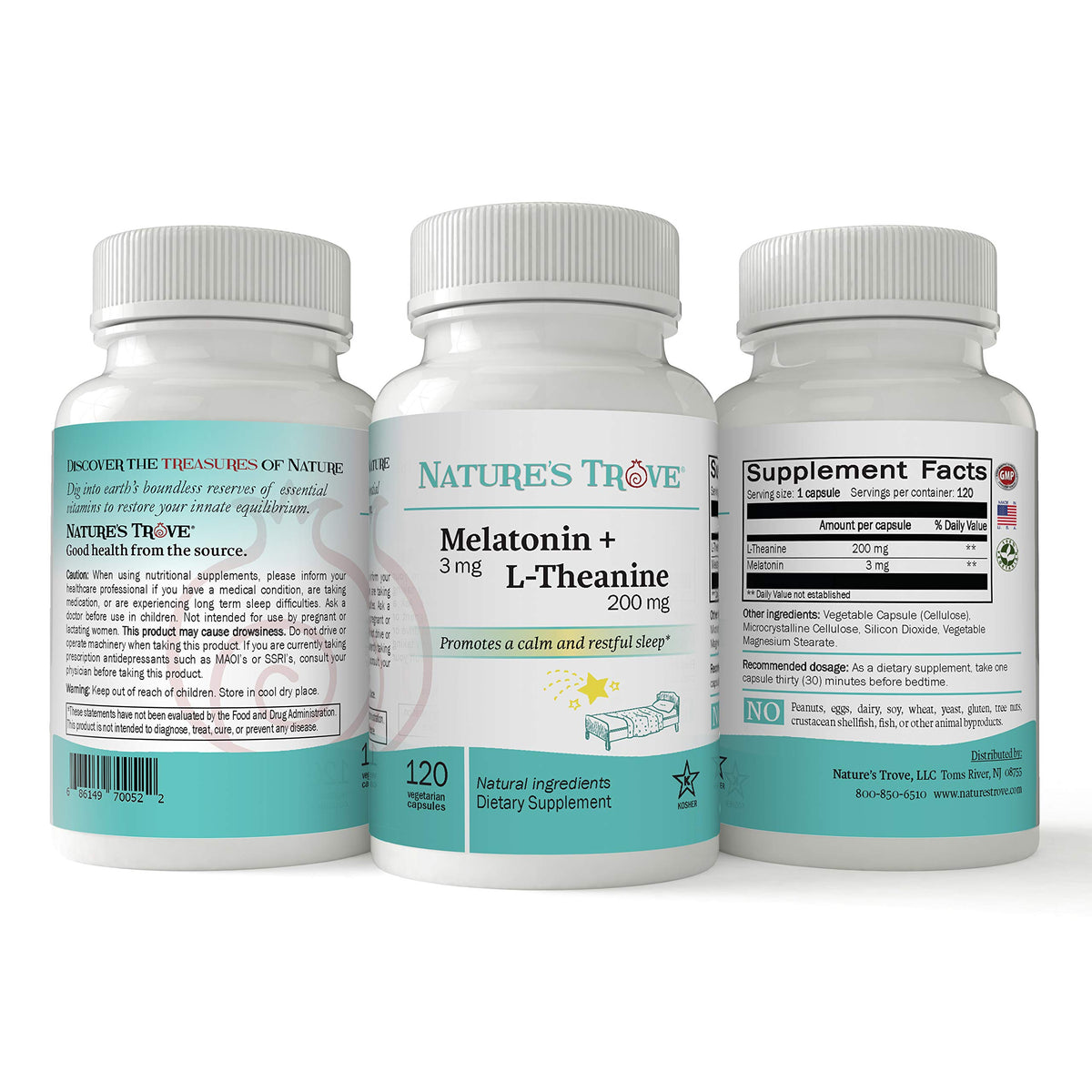 Nature's Trove Melatonin 3mg + L-Theanine 200mg Sleep Support - image 2