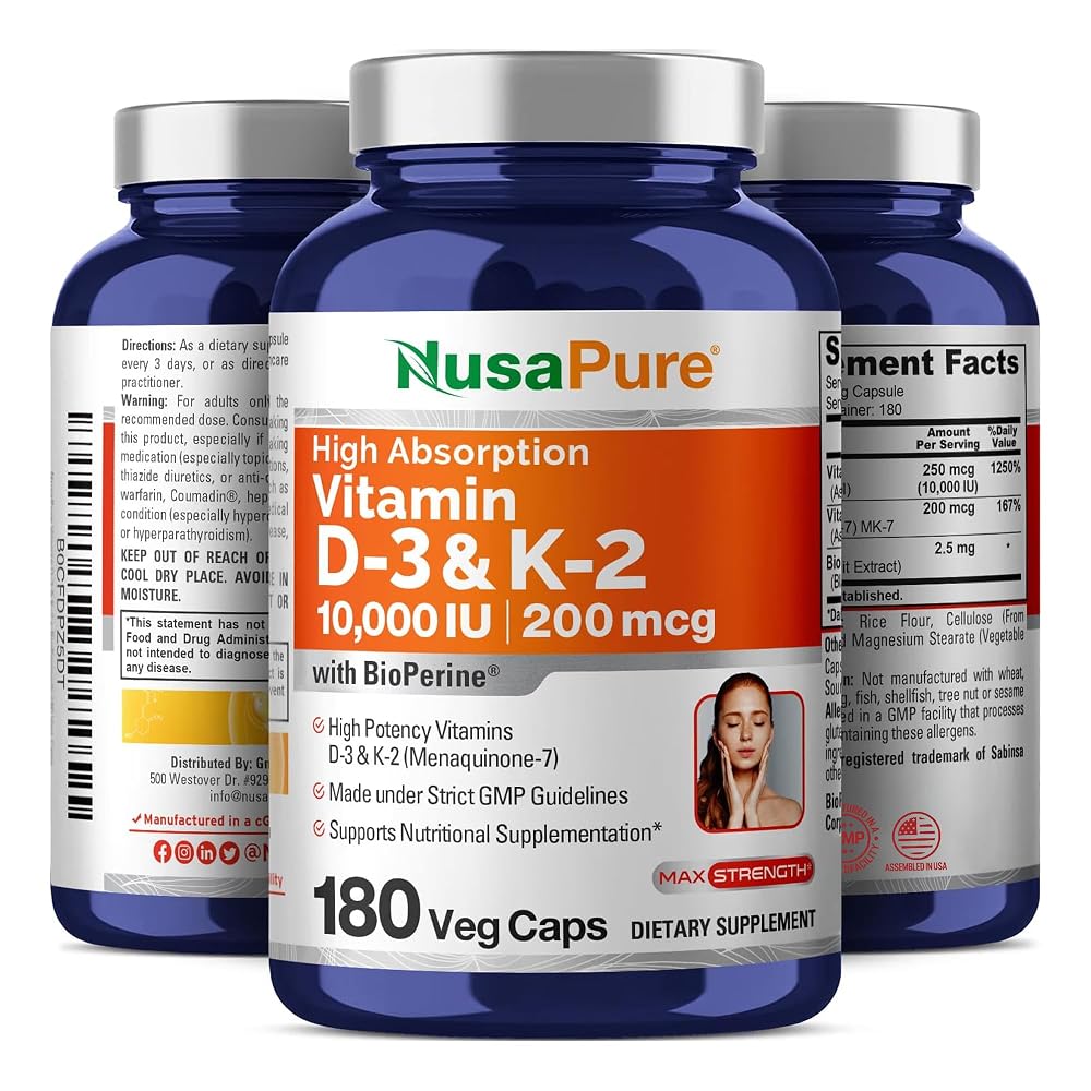 NusaPure Vitamin D3 & K2 10000 IU - 180 Vegetarian Capsules - image 4
