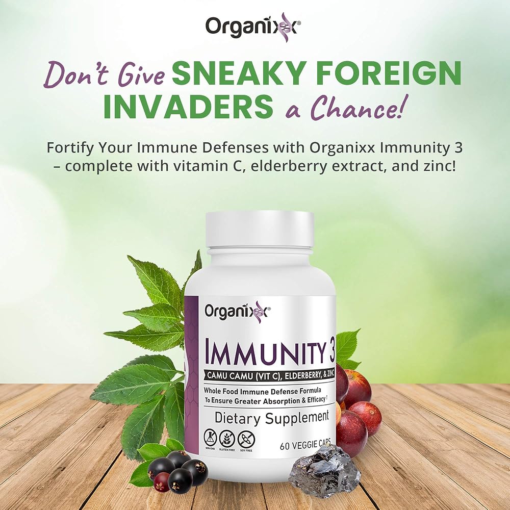 Organixx Immunity 3 Vitamin C, Zinc & Elderberry - 60 Capsules - image 3