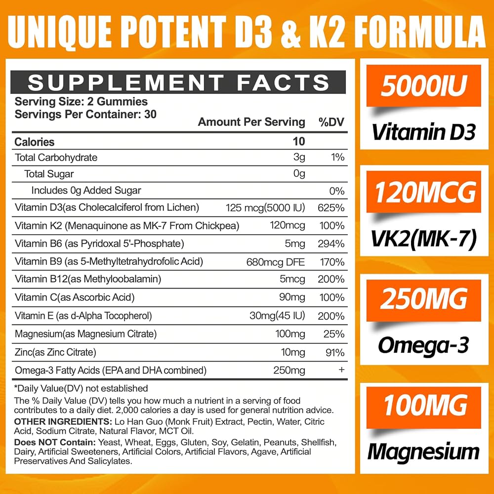 Maennyliy Vitamin D3 K2 Gummies for Adults - Vitamin D3 5000IU + K2