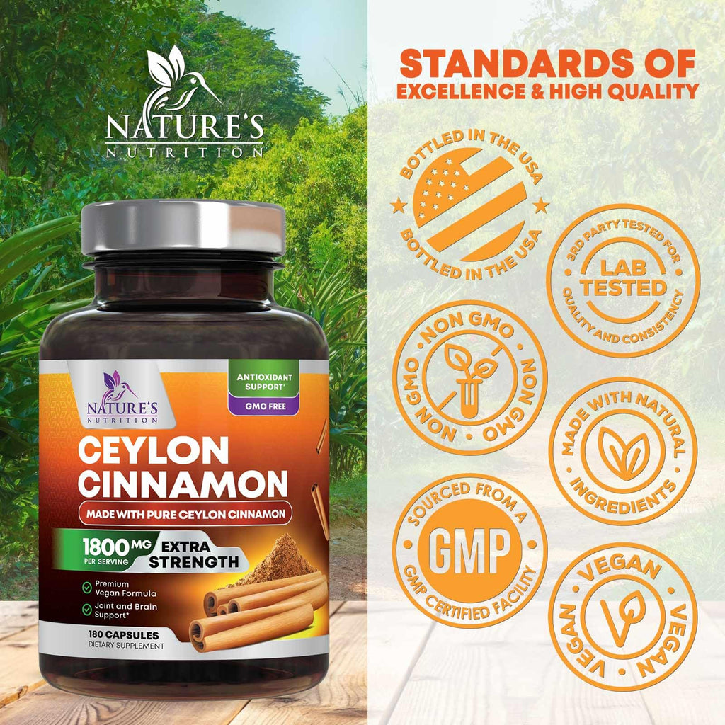 Nature's Nutrition Organic Ceylon Cinnamon Capsules 1800mg - Extra