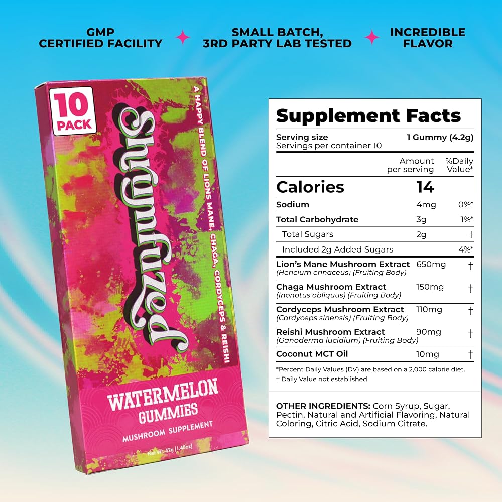 Shrumfuzed Mushroom Gummies Watermelon Focus & Mental Clarity - 10 Count - image 4