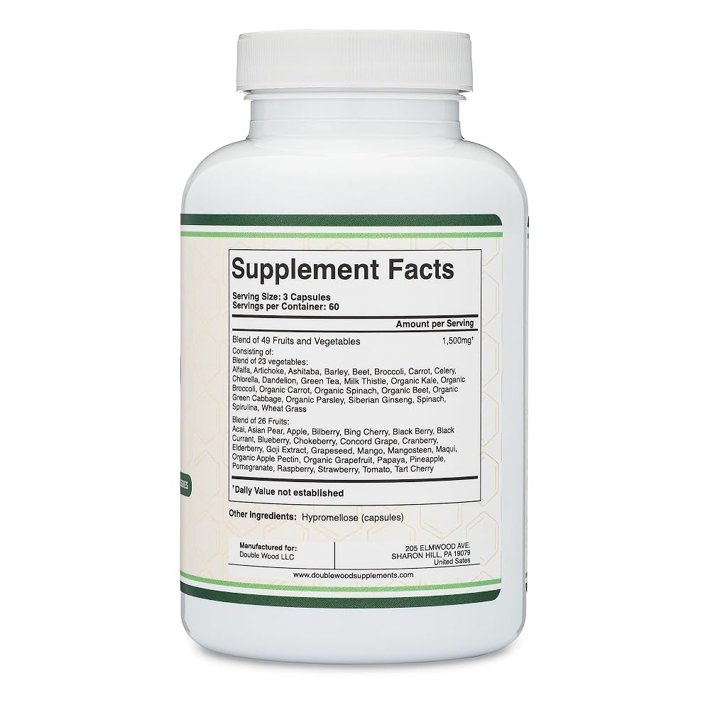 Double Wood Supplements Fruits & Veggies Capsules Energy & Digestion - 180 Ct - image 3