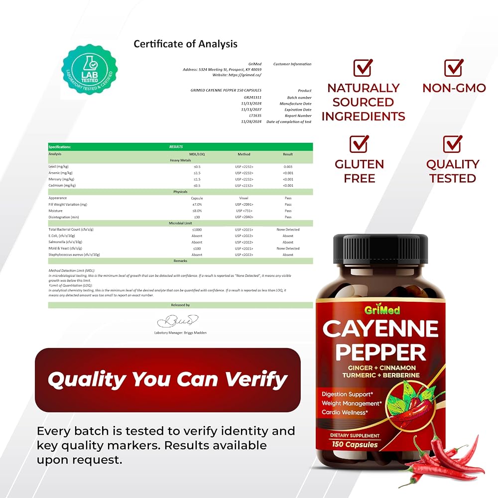 GriMed Cayenne Pepper Complex 7-in-1 with Ginger & Turmeric - 150 Capsules - image 8