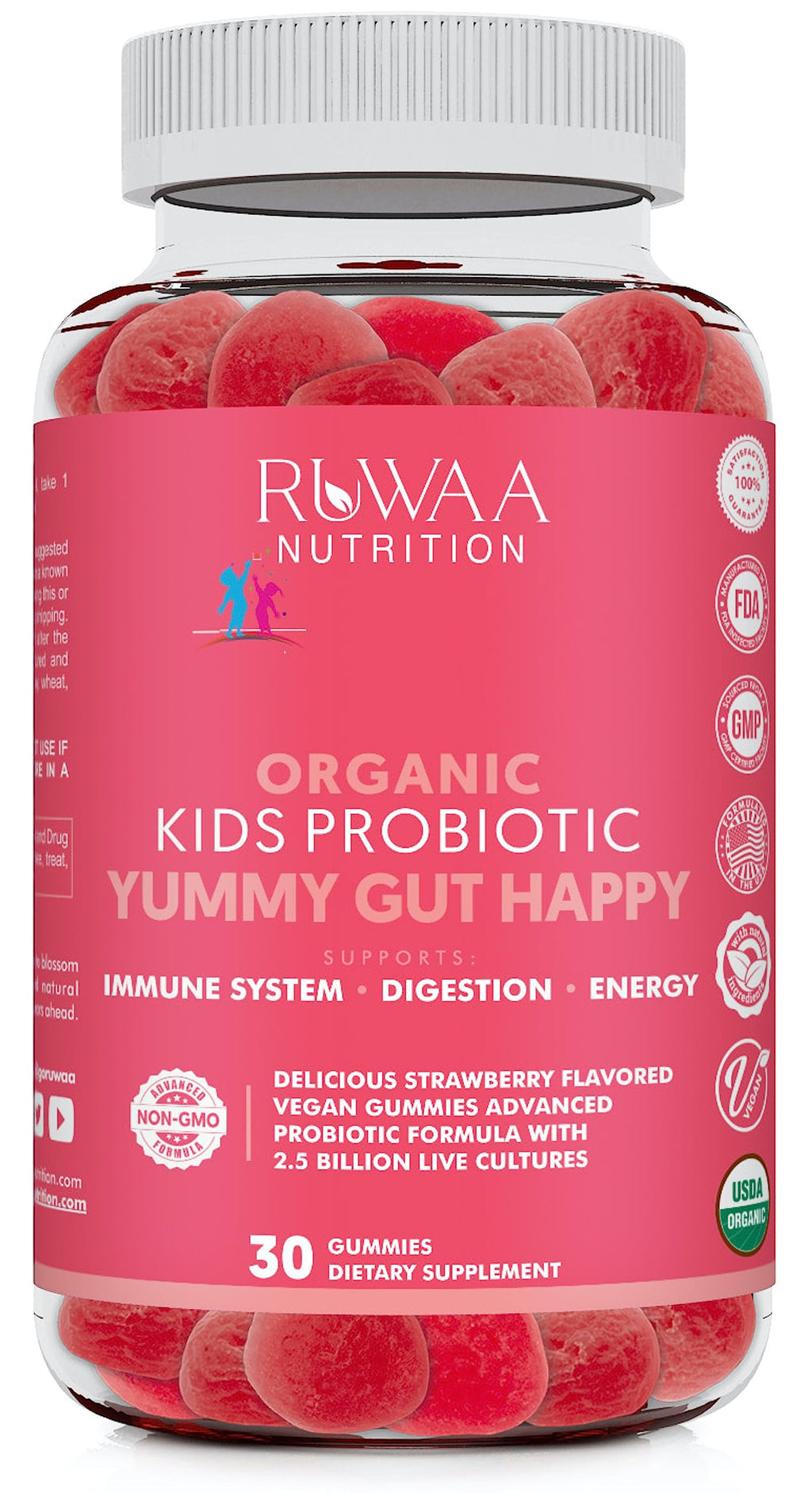 RUWAA NUTRITION Probiotics for Kids. Yummy Gut Happy Organic