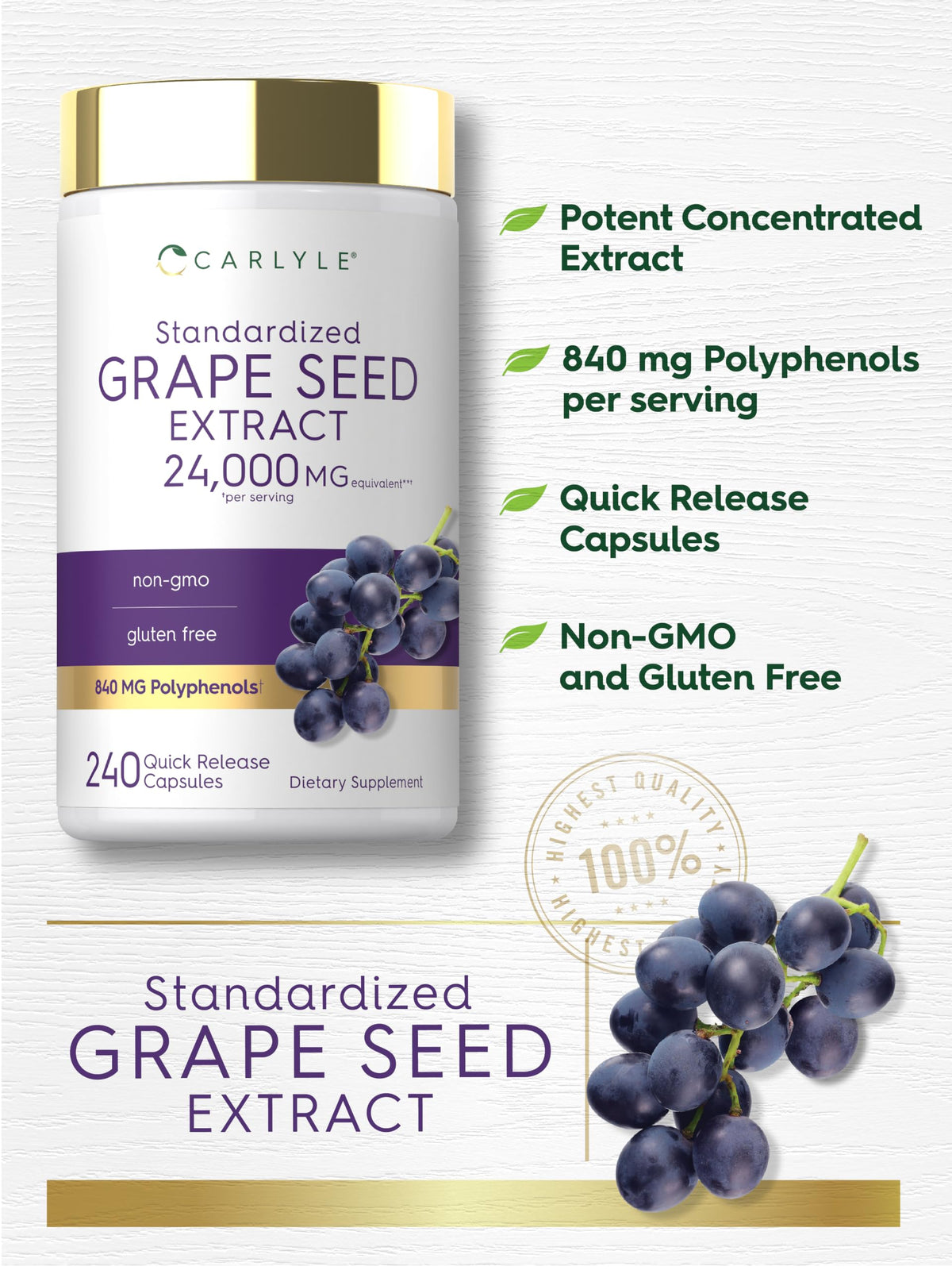 Carlyle Grape Seed Extract Supplement - 240 Capsules - image 4