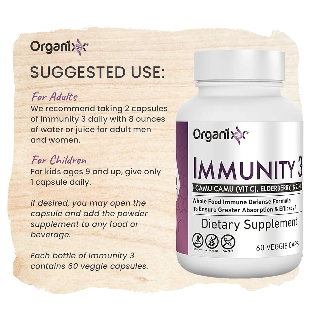 Organixx Immunity 3 Vitamin C, Zinc & Elderberry - 60 Capsules - image 7
