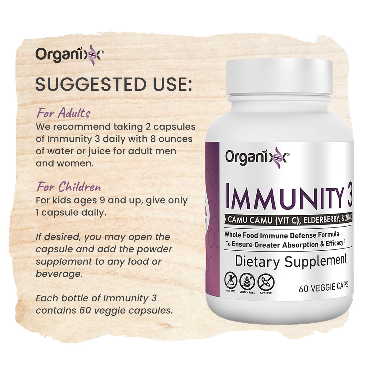 Organixx Immunity 3 Vitamin C, Zinc & Elderberry - 60 Capsules - image 7
