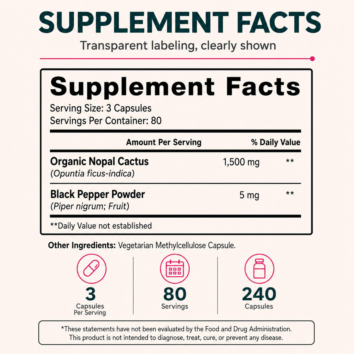 Eleva Nutrition Nopal Cactus Capsules 1500mg - 240 Capsules - image 4