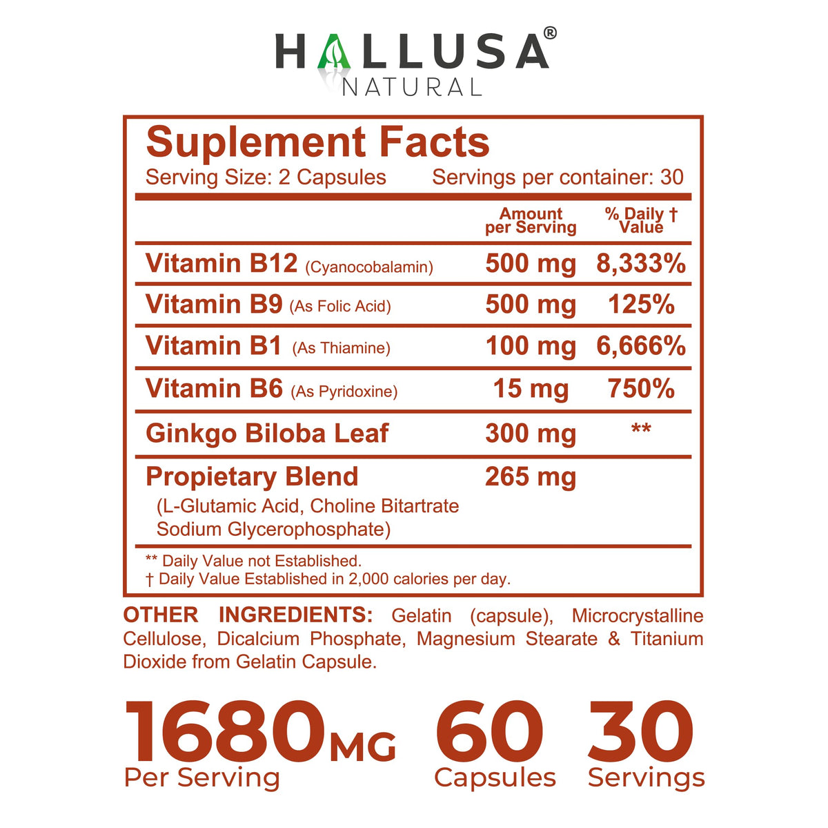 Hallusa Natural Memory & Brain Health Support - 60 Capsules - image 3
