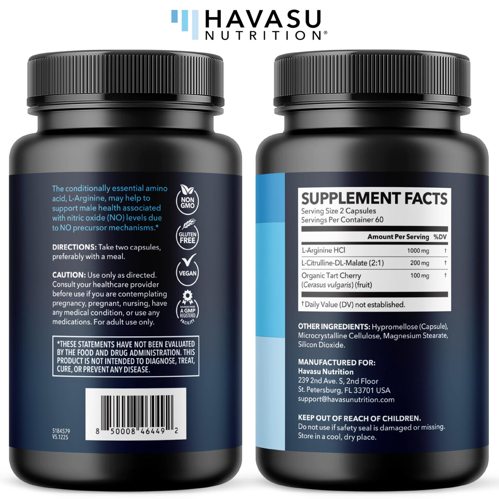 HAVASU NUTRITION L-Arginine Nitric Oxide Supplement Capsules