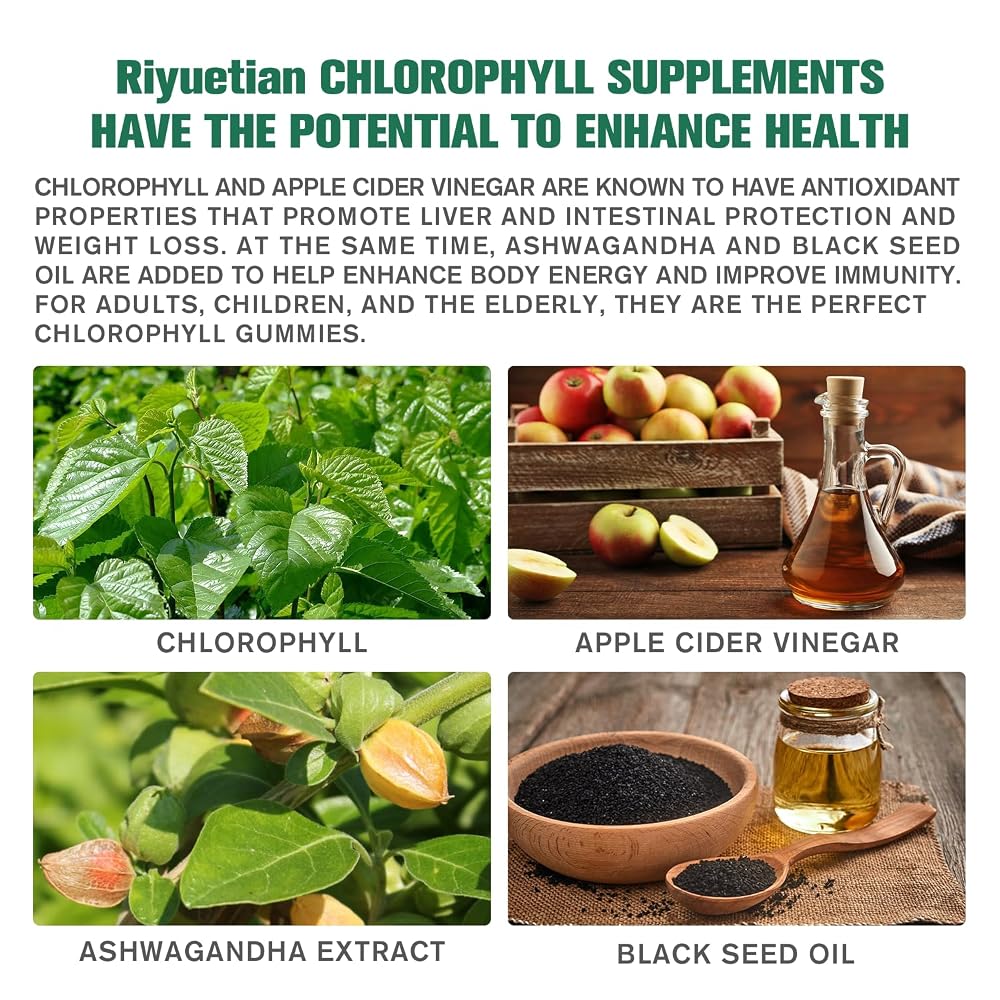Riyuetian Sugar Free Chlorophyll Gummies with ACV & Vitamin C - 120 Gummies - image 5