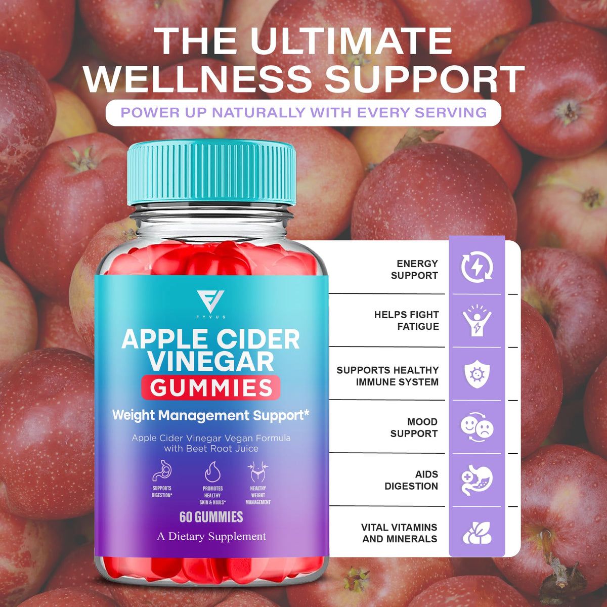 Fyvus Apple Cider Vinegar Gummies Weight Management - 60 Gummies - image 5