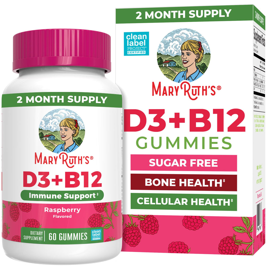 MARYRUTH'S Vitamin D3 + B12 Gummies for Ages 4+ - 60 Servings