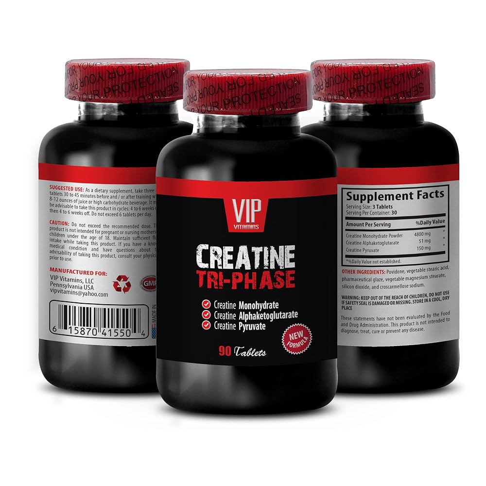VIP Vitamins Creatine Tri-Phase for Muscle Gain - 90 Tablets