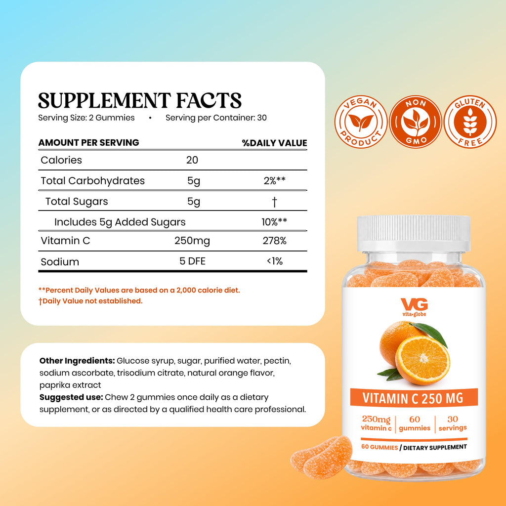 VITA GLOBE Vitamin C 250mg Gummies with Collagen - 120 Count - image 2