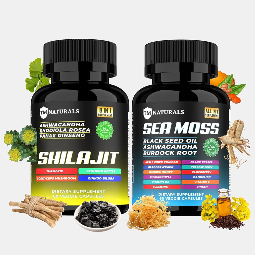 TM Naturals Sea Moss Black Seed Oil Ashwagandha Capsules - 120 Count