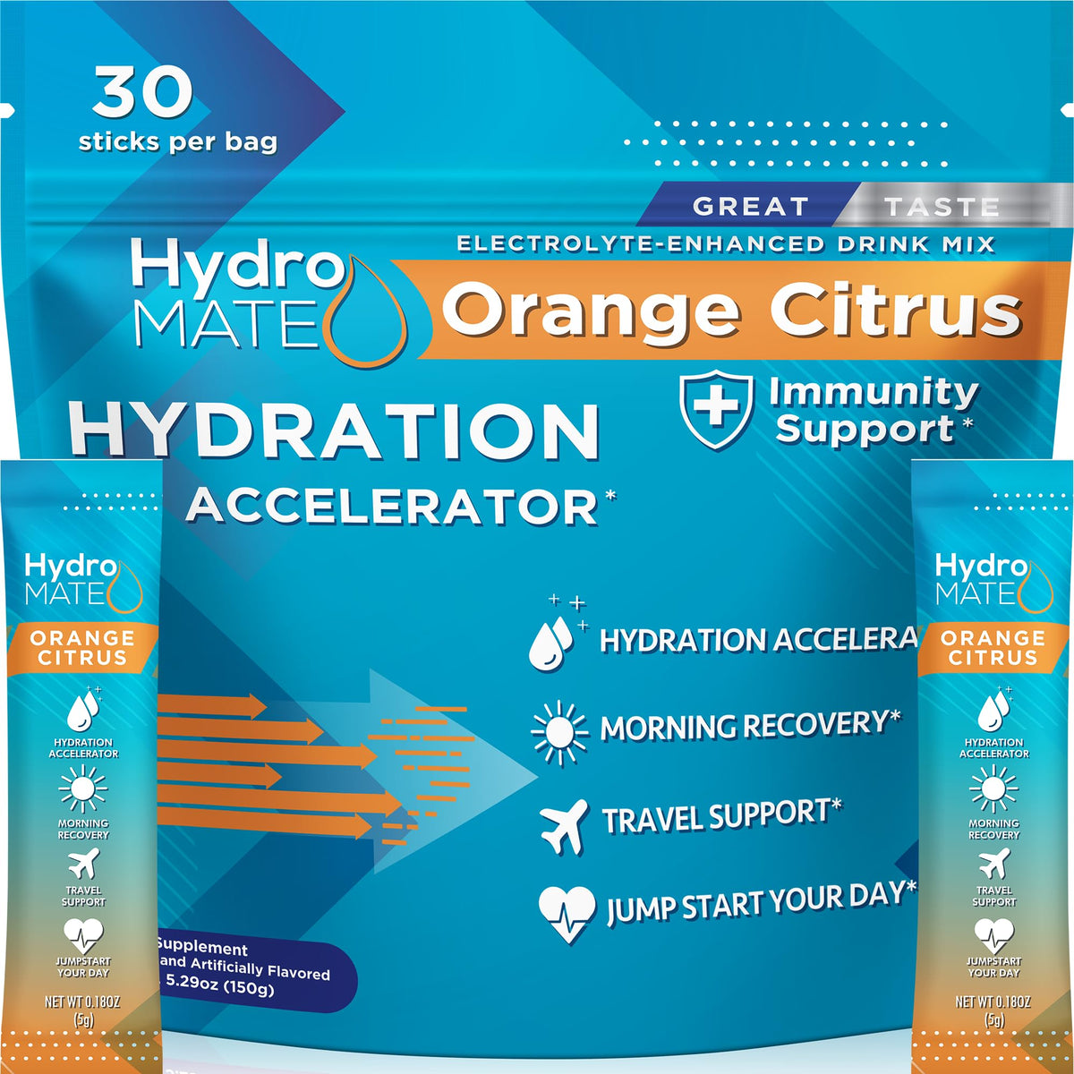 HydroMATE Electrolyte Powder Variety Pack Hydration Packets Low Sugar