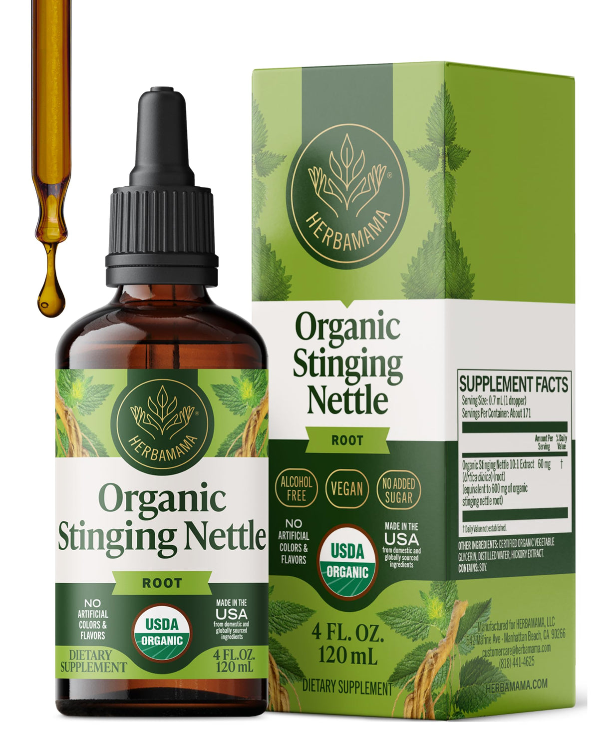 HERBAMAMA USDA Organic Stinging Nettle Root Tincture - 4 fl oz