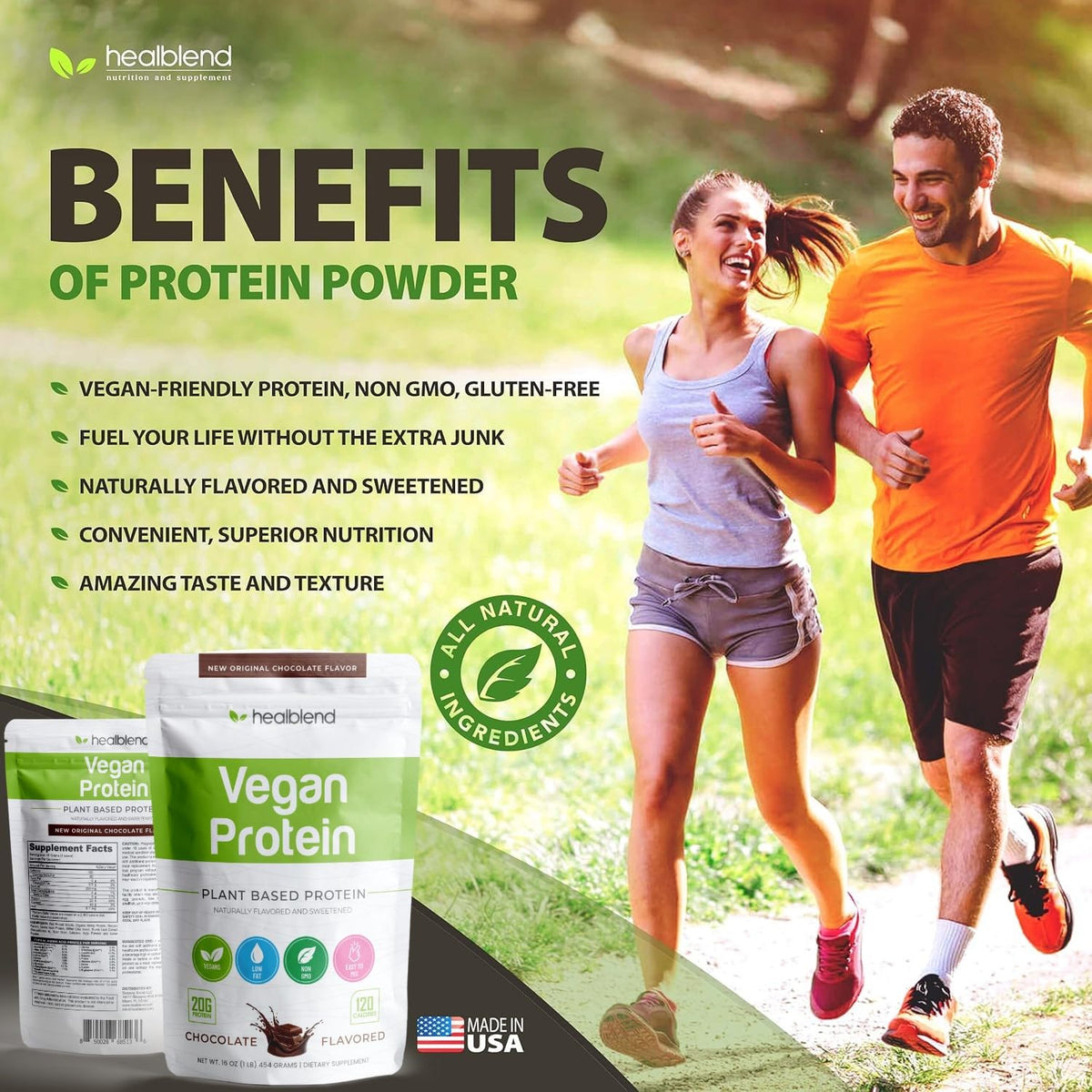 healblend Plant-Based Protein Powder Vegan - 1 Pound - image 3