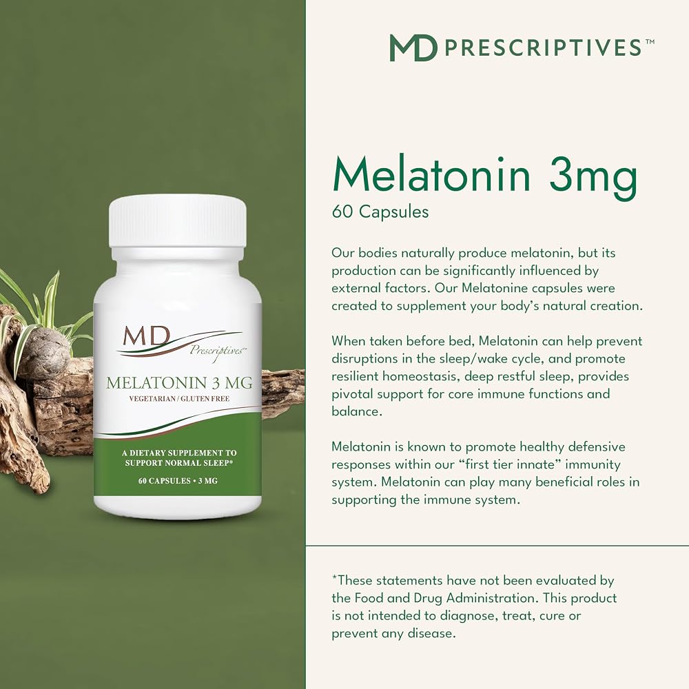MD Prescriptives Melatonin 3mg for Sleep - 60 Vegetarian Capsules - image 3