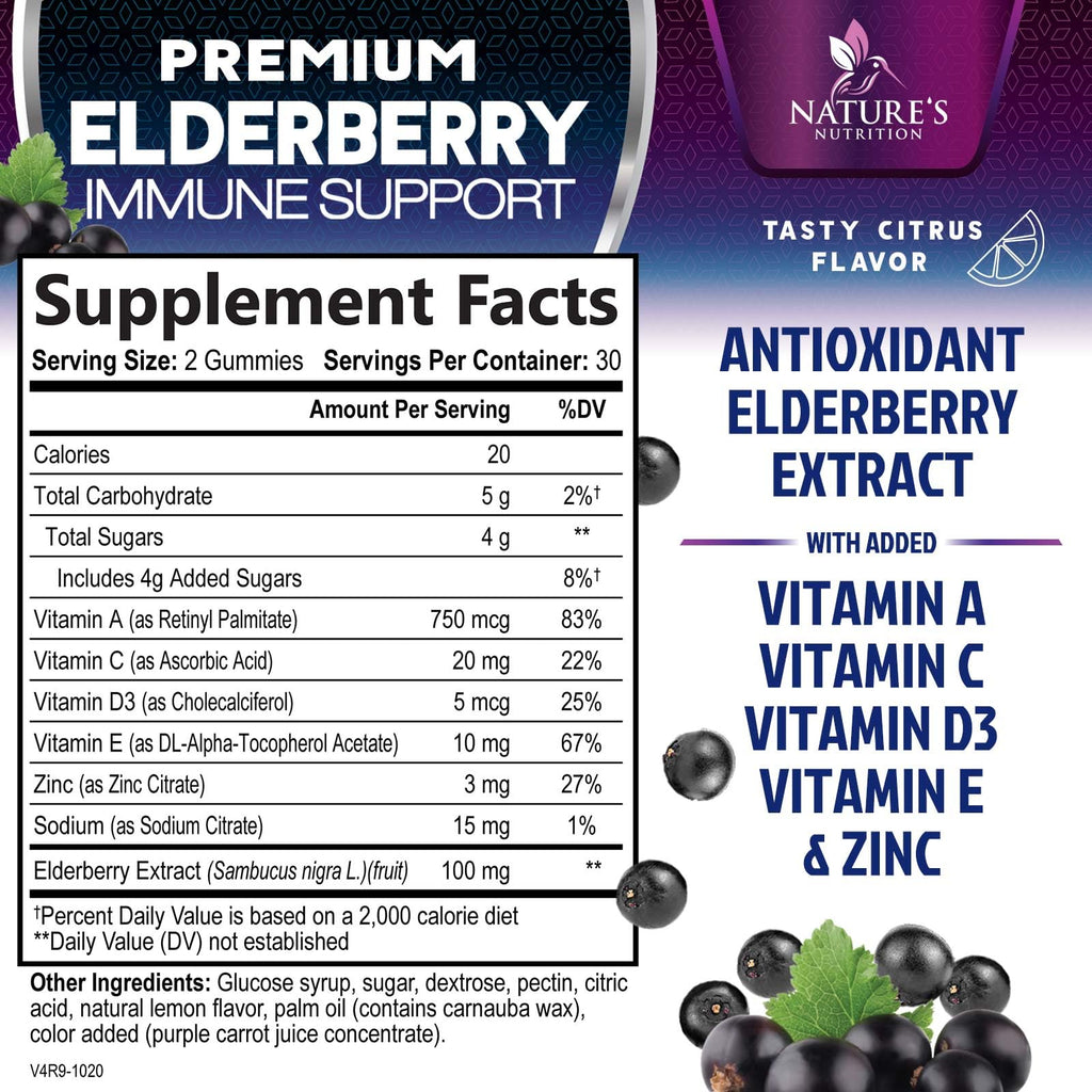 Nature's Nutrition Elderberry Immune Support Gummies 100mg - 3X