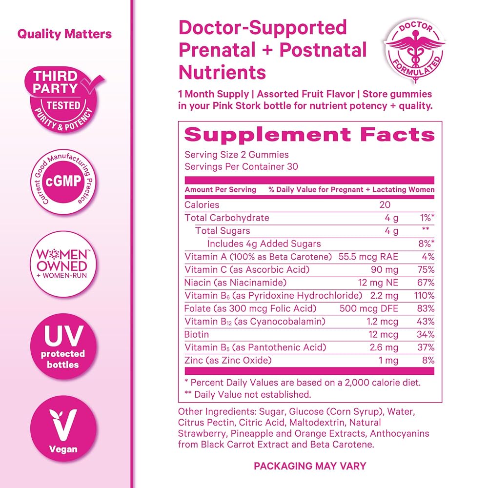 Pink Stork Fertility + Prenatal + Postnatal Gummy Vitamins - 60 Gummies - image 6